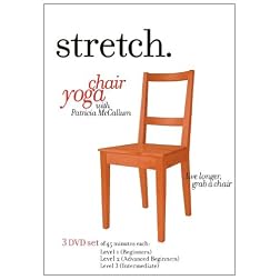 STRETCH.chairyoga with Patricia McCallum (3 DVD Set) including the LEVELS 1, 2 and 3 programs of gentle sitting & standing exercises for the ageless 'over 50s', seniors & elderly that include low impact stretching, strengthening & breathing routines to improve energy, posture, balance & flexibility.